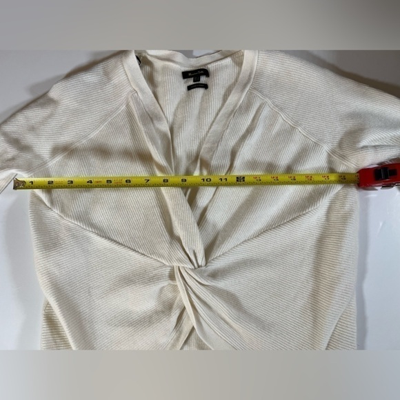 Massimo Dutti cream v-neck ribbed knot wool cashmere blend sweater sz S coquette - Picture 7 of 8